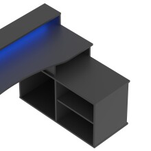 Eckschreibtisch>TEZAUR< Gamingtisch, LED-Wechselbeleuchtung, schwarz - 200x91,1x125,4cm B/H/T