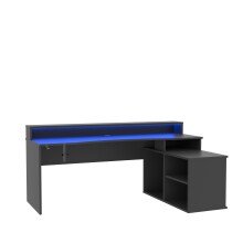 Eckschreibtisch>TEZAUR< Gamingtisch, LED-Wechselbeleuchtung, schwarz - 200x91,1x125,4cm B/H/T