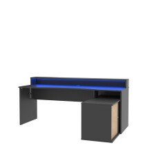 Eckschreibtisch>TEZAUR< Gamingtisch, LED-Wechselbeleuchtung, schwarz - 200x91,1x125,4cm B/H/T
