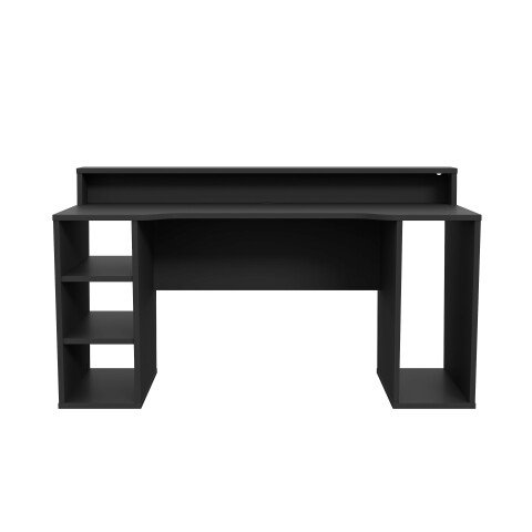 Gamingtisch >TEZAUR< 5 Fächer, 2 Böden, Ablage, schwarz - 160x91,1x72cm (B/H/T)