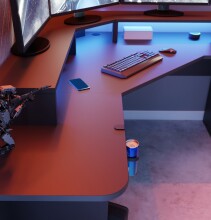 Eckschreibtisch >TEZAUR< Gamingtisch, LED-Wechselbeleuchtung, schwarz - 160x91,1x160cm (B/H/T)