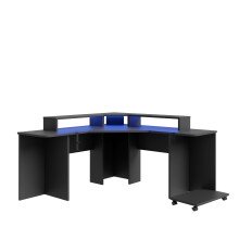 Eckschreibtisch >TEZAUR< Gamingtisch, LED-Wechselbeleuchtung, schwarz - 160x91,1x160cm (B/H/T)