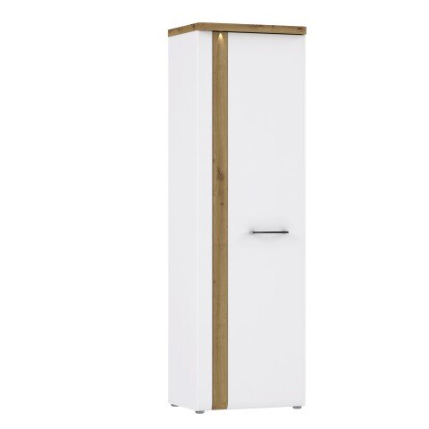Garderobenschrank >TULUZA< LED, Drehtür, Weiß / Artisan Eiche Dekor - 60,3x196x43,4cm (B/H/T)