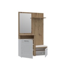 Kompaktgarderobe >TULUZA< Spiegel, Weiss / Artisan Eiche Dekor - 128,5x200,8x43,4cm (B/H/T)