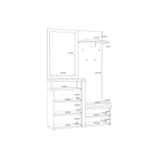 Kompaktgarderobe >TULUZA< Spiegel, Weiss / Artisan Eiche Dekor - 128,5x200,8x43,4cm (B/H/T)