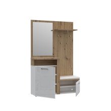 Kompaktgarderobe >TULUZA< Spiegel, Weiss / Artisan Eiche Dekor - 128,5x200,8x43,4cm (B/H/T)