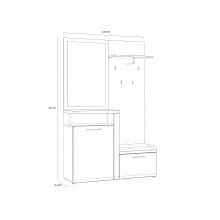 Kompaktgarderobe >TULUZA< Spiegel, Weiss / Artisan Eiche Dekor - 128,5x200,8x43,4cm (B/H/T)