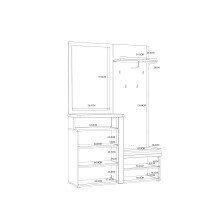 Kompaktgarderobe >TULUZA< Spiegel, Weiss / Artisan Eiche Dekor - 128,5x200,8x43,4cm (B/H/T)