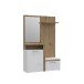 Kompaktgarderobe >TULUZA< Spiegel, Weiss / Artisan Eiche Dekor - 128,5x200,8x43,4cm (B/H/T)