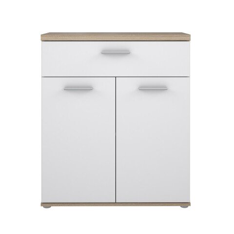 Kommode >WINNIE< 1 Schub, 2 Türen, weiss / Sonoma Eiche Dekor - 79,9x93x34,8cm (B/H/T)