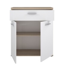 Kommode >WINNIE< 1 Schub, 2 Türen, weiss / Sonoma Eiche Dekor - 79,9x93x34,8cm (B/H/T)