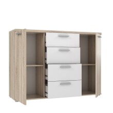 Sideboard >WINNIE< 4 Schübe, 2 Türen, weiss / Sonoma Eiche Dekor - 129,6x93x38cm (B/H/T)