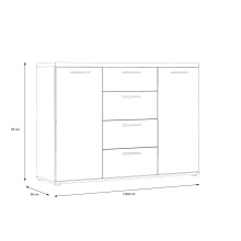 Sideboard >WINNIE< 4 Schübe, 2 Türen, weiss / Sonoma Eiche Dekor - 129,6x93x38cm (B/H/T)