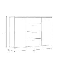 Sideboard >WINNIE< 4 Schübe, 2 Türen, weiss / Sonoma Eiche Dekor - 129,6x93x38cm (B/H/T)
