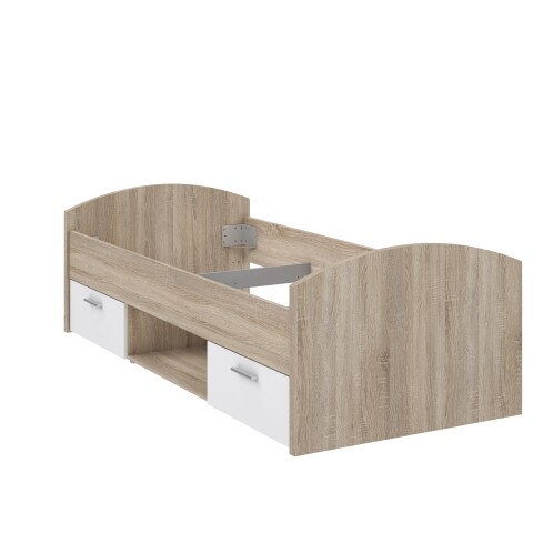 Stauraumbett >WINNIE< 90x200cm, 2 Schübe, Sonoma Eiche Dekor / weiss - 96x65x206,4cm (B/H/T)
