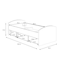 Stauraumbett >WINNIE< 90x200cm, 2 Schübe, Sonoma Eiche Dekor / weiss - 96x65x206,4cm (B/H/T)