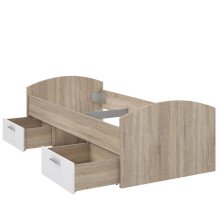 Stauraumbett >WINNIE< 90x200cm, 2 Schübe, Sonoma Eiche Dekor / weiss - 96x65x206,4cm (B/H/T)