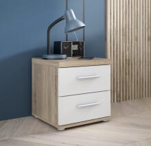 Nachtkommode >WINNIE< 2 Schubladen, Sonoma Eiche Dekor / weiss - 37,6x38,6x34,7cm (BxHxT)