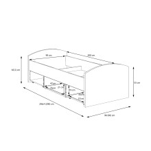 Stauraumbett >WINNIE< 90x200cm, 2 Schübe, Old-Wood-Vintage / Beton  - 96x65x206,4cm (B/H/T)