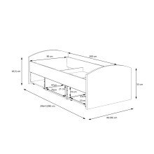 Stauraumbett >WINNIE< 90x200cm, 2 Schübe, Old-Wood-Vintage / Beton  - 96x65x206,4cm (B/H/T)