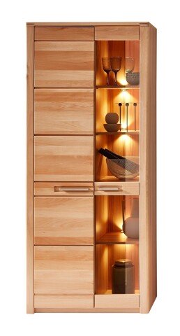 Stauraumvitrine >Nature One< 2 Türen, mit LED, FSC, Kernbuche teilmassiv - 85x203x40cm (B/H/T)
