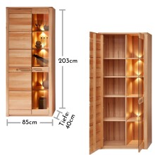 Stauraumvitrine >Nature One< 2 Türen, mit LED, FSC, Kernbuche teilmassiv - 85x203x40cm (B/H/T)