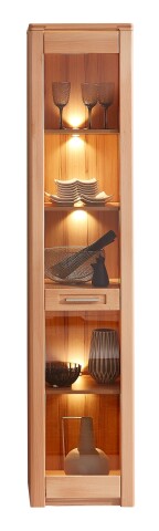 Standvitrine >Nature One< 1 Tür, mit LED, FSC, Kernbuche teilmassiv - 43x203x40cm (B/H/T)