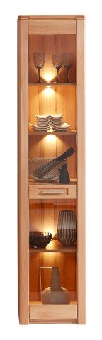 Standvitrine >Nature One< 1 Tür, mit LED, FSC, Kernbuche teilmassiv - 43x203x40cm (B/H/T)