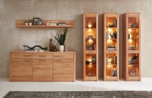 Standvitrine >Nature One< 1 Tür, mit LED, FSC, Kernbuche teilmassiv - 43x203x40cm (B/H/T)