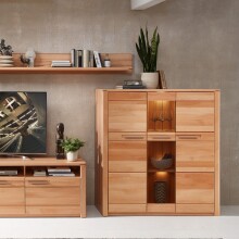 Highboard >Nature One< 3 Türen, mit LED, FSC, Kernbuche teilmassiv - 127x137x40cm (B/H/T)
