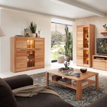 Highboard >Nature One< 3 Türen, mit LED, FSC, Kernbuche teilmassiv - 127x137x40cm (B/H/T)