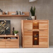 Highboard >Nature One< 3 Türen, mit LED, FSC, Kernbuche teilmassiv - 127x137x40cm (B/H/T)