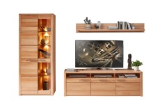 Wohnwand >Nature One< 3-teilig, mit LED, FSC, in Kernbuche teimassiv - 310x203x45cm (B/H/T)
