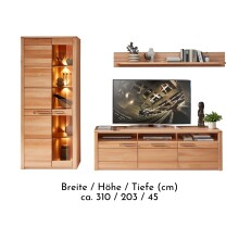 Wohnwand >Nature One< 3-teilig, mit LED, FSC, in Kernbuche teimassiv - 310x203x45cm (B/H/T)