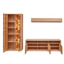 Wohnwand >Nature One< 3-teilig, mit LED, FSC, in Kernbuche teimassiv - 310x203x45cm (B/H/T)