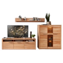 Wohnwand >Nature One< 3-teilig, mit LED, FSC, in Kernbuche teimassiv - 330x180x45cm (B/H/T)