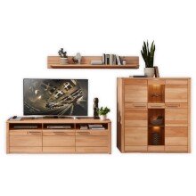 Wohnwand >Nature One< 3-teilig, mit LED, FSC, in Kernbuche teimassiv - 330x180x45cm (B/H/T)