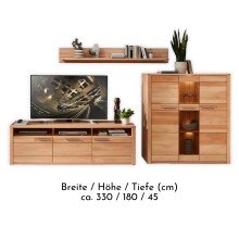 Wohnwand >Nature One< 3-teilig, mit LED, FSC, in Kernbuche teimassiv - 330x180x45cm (B/H/T)