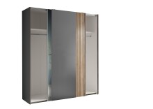 Schiebetürenschrank >Berno< 2 Türen, Grau / Spiegel / Eiche Dekor - 170x195,5x57,2cm (BxHxT)