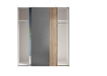Schiebetürenschrank >Berno< 2 Türen, Grau / Spiegel / Eiche Dekor - 170x195,5x57,2cm (BxHxT)