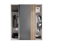 Schiebetürenschrank >Berno< 2 Türen, Grau / Spiegel / Eiche Dekor - 170x195,5x57,2cm (BxHxT)