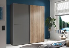 Schiebetürenschrank >Berno< 2 Türen, in Grau / Eiche Dekor - 170x195,5x57,2cm (BxHxT)