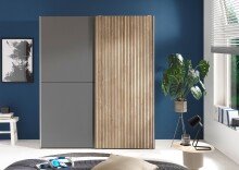 Schiebetürenschrank >Berno< 2 Türen, in Grau / Eiche Dekor - 170x195,5x57,2cm (BxHxT)