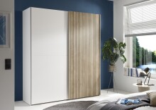 Schiebetürenschrank >Berno< 2 Türen, in weiss / Eiche Dekor - 170x195,5x57,2cm (BxHxT)