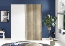 Schiebetürenschrank >Berno< 2 Türen, in weiss / Eiche Dekor - 170x195,5x57,2cm (BxHxT)