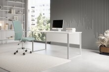 Schreibtisch >Amanda< in Weiß, Melamin und Metall - 170x77x73cm (BxHxT)