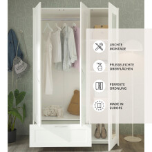 Kleiderschrank >Lepini< in Weiß, Dekorfolie - 117x191x50cm (BxHxT)