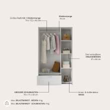 Kleiderschrank >Lepini< in Weiß, Dekorfolie - 117x191x50cm (BxHxT)