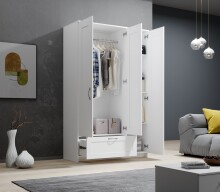 Kleiderschrank >Lepini< in Weiß, Dekorfolie - 117x191x50cm (BxHxT)