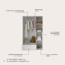 Kleiderschrank >Lepini< in Weiß, Dekorfolie - 117x191x50cm (BxHxT)